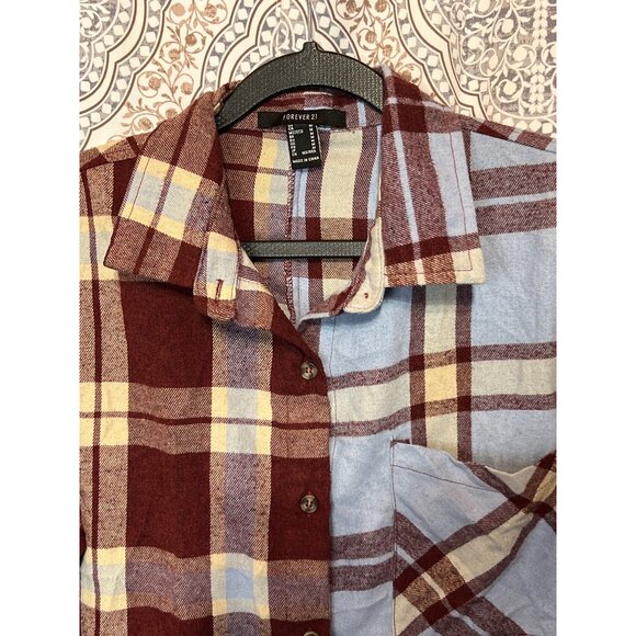 Forever 21 Patchwork Plaid Cropped Shirt Womens Size M - Picture 9 of 10